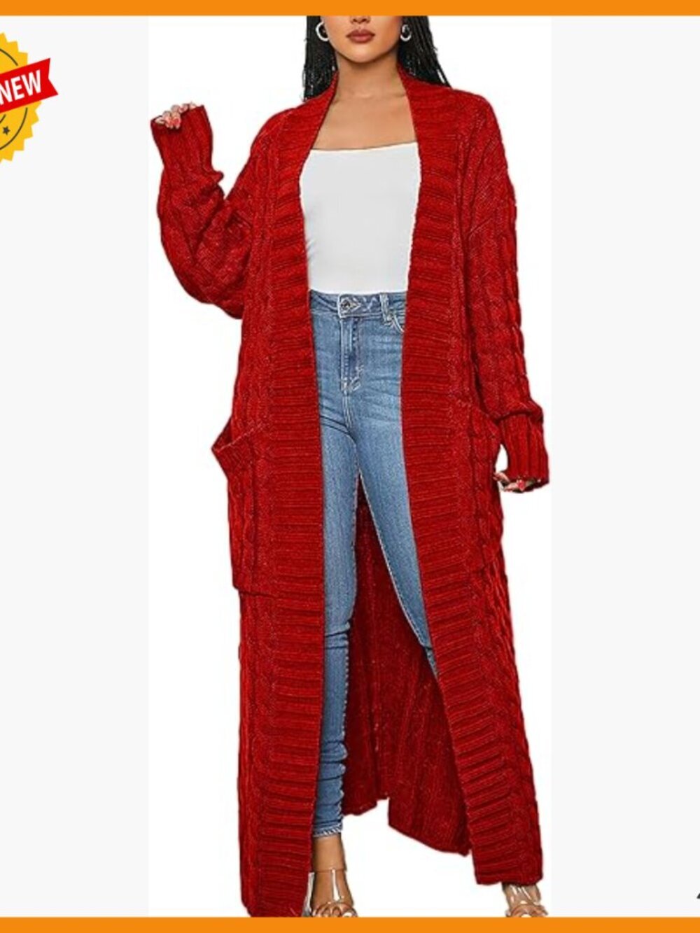 Women's Long Sleeve Cable Knit Maxi Cardigan Open Front Chunky Sweater